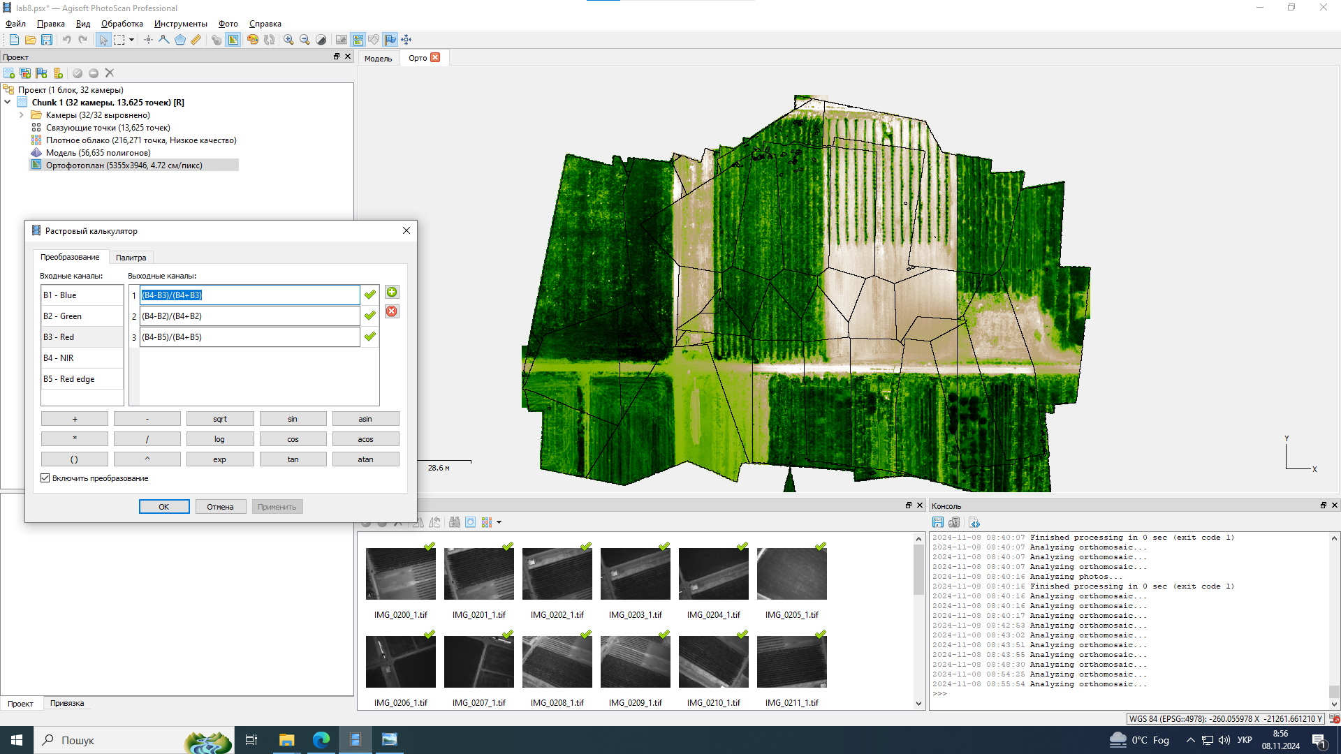 Розрахунок індексів рослинності за попомогою растрового калькулятора, індекс NDVI-нормалізований різницевий BI